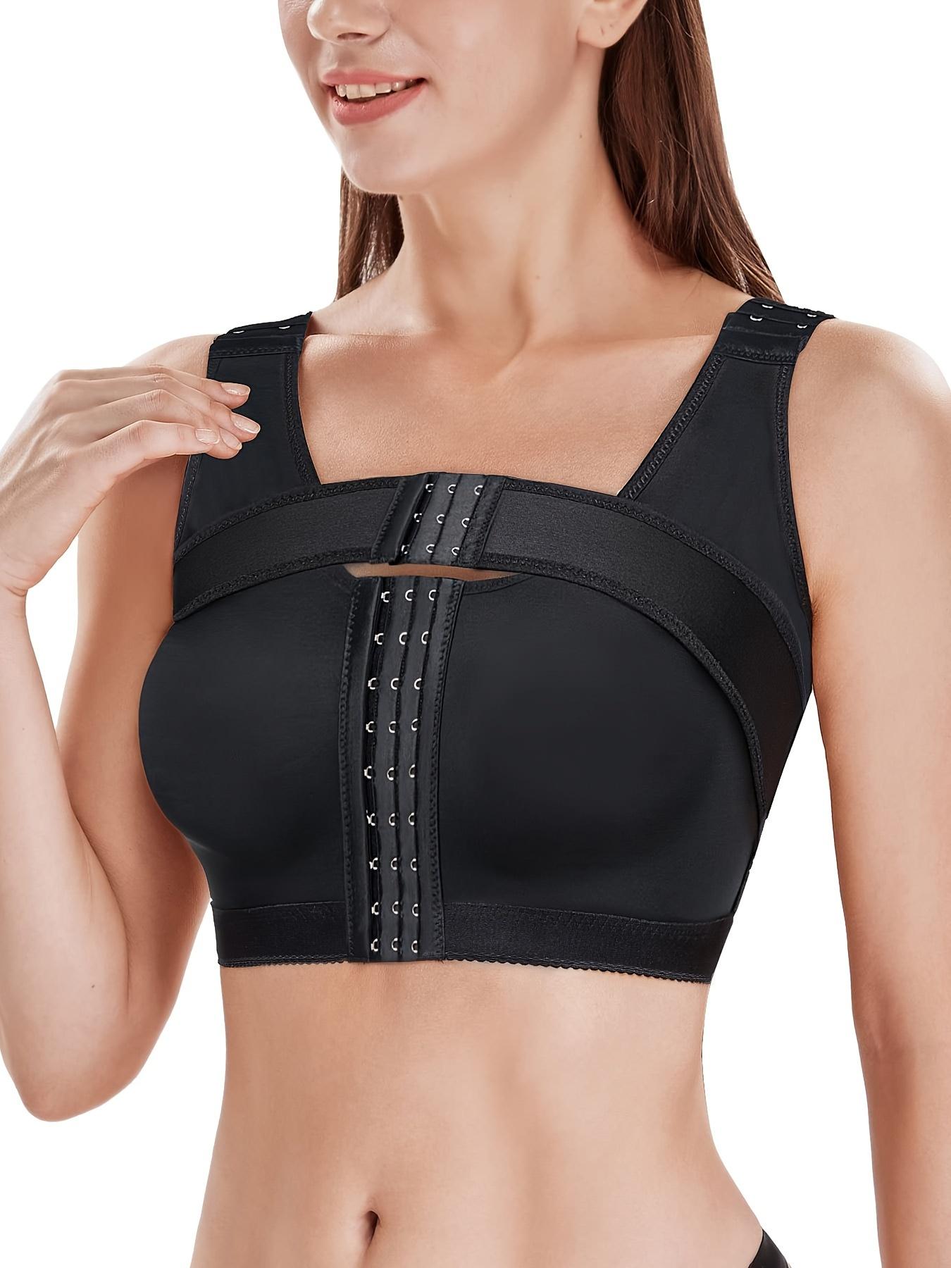 Women's Adjustable Hook & Eye Front Push Up Solid Basic Bra, Breathable Elegant Comfortable Wide Strap Lingerie Top for Daily Wear, Ladies Underwear for All Seasons, Unlined Bra, Adjustable Bras