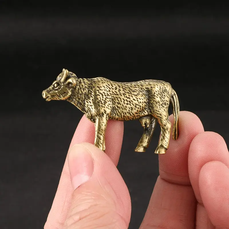 Vintage Style Cow Brass Sculpture, Solid Antique Copper Tea Pet, Desktop Decorative Figurine, Intricate Carving Collectible Item, Decorative Statues, Animal Figurines, Decorative Sculptures