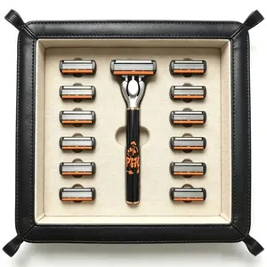 Set of 12 blades + 1 handle, multi-piece men's safety razor with 6 blades, suitable for men's shaving and women's manual hair removal