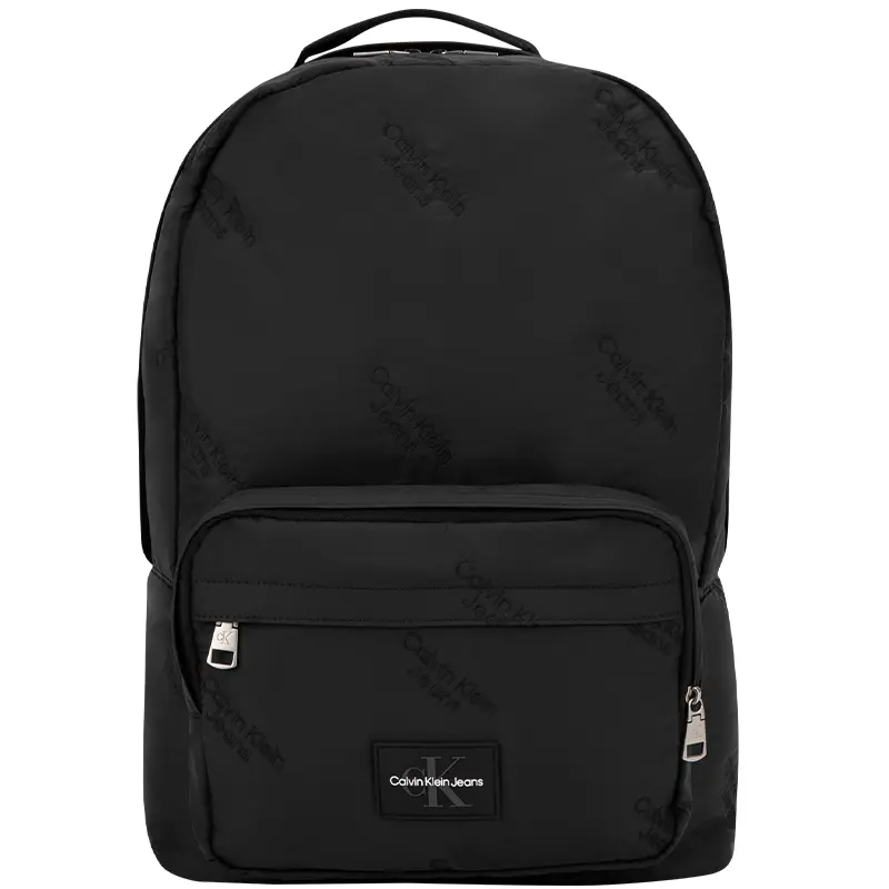 Calvin Klein Fashion Embroidered Multi-Compartment Thickened Collegiate Fabric Backpack for Men in Space Black