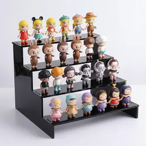 4-Tier Black Acrylic Display Riser| Premium Collector’s Organizer for Pop Mart, Blind Boxes, & Action Figures| Sleek Desktop Tiered Shelf for Toys & Perfume, cute home