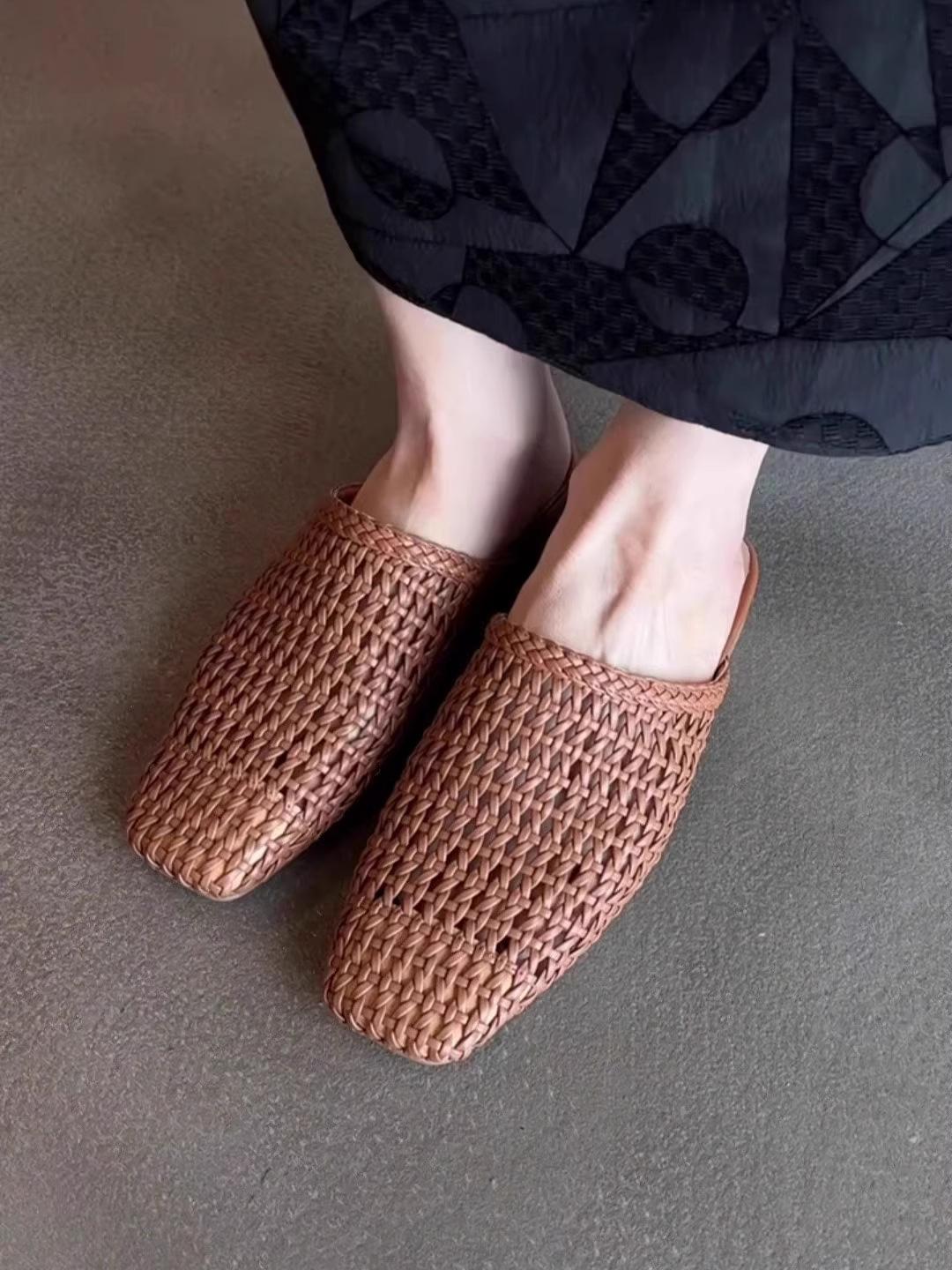 Woven Hollowed-Out Closed-Toe Mule Sandals for Women