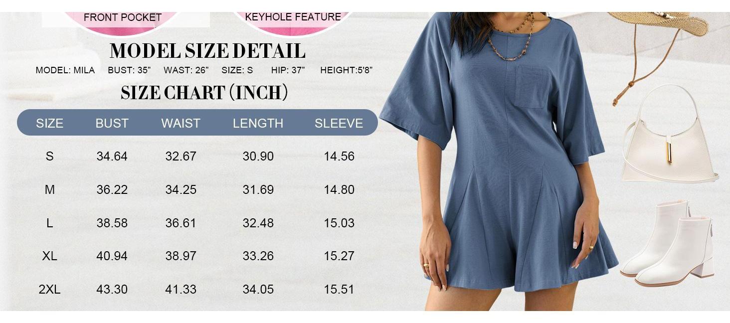 Imily Bela Rompers for Women Spring Outfits Summer Casual Short Sleeve Crew Neck Loose Jumpsuits with Pocket