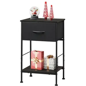 WLIVE 25" Nightstand with Fabric Drawer & Open Shelf | Bedside Table with Steel Frame, Easy Assembly for Bedroom/Dorm​ Organization & Decoration