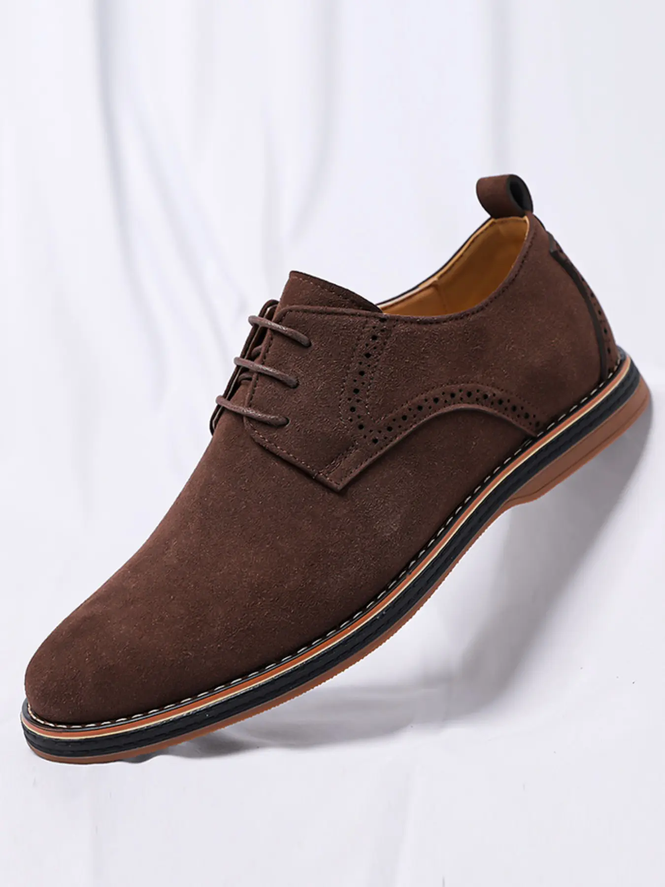 Men's Suede Derby Shoes, Hand-Stitched Low Top Lace-Up Formal Shoes, Anti-Slip Thick Sole, Breathable Business Casual Shoes