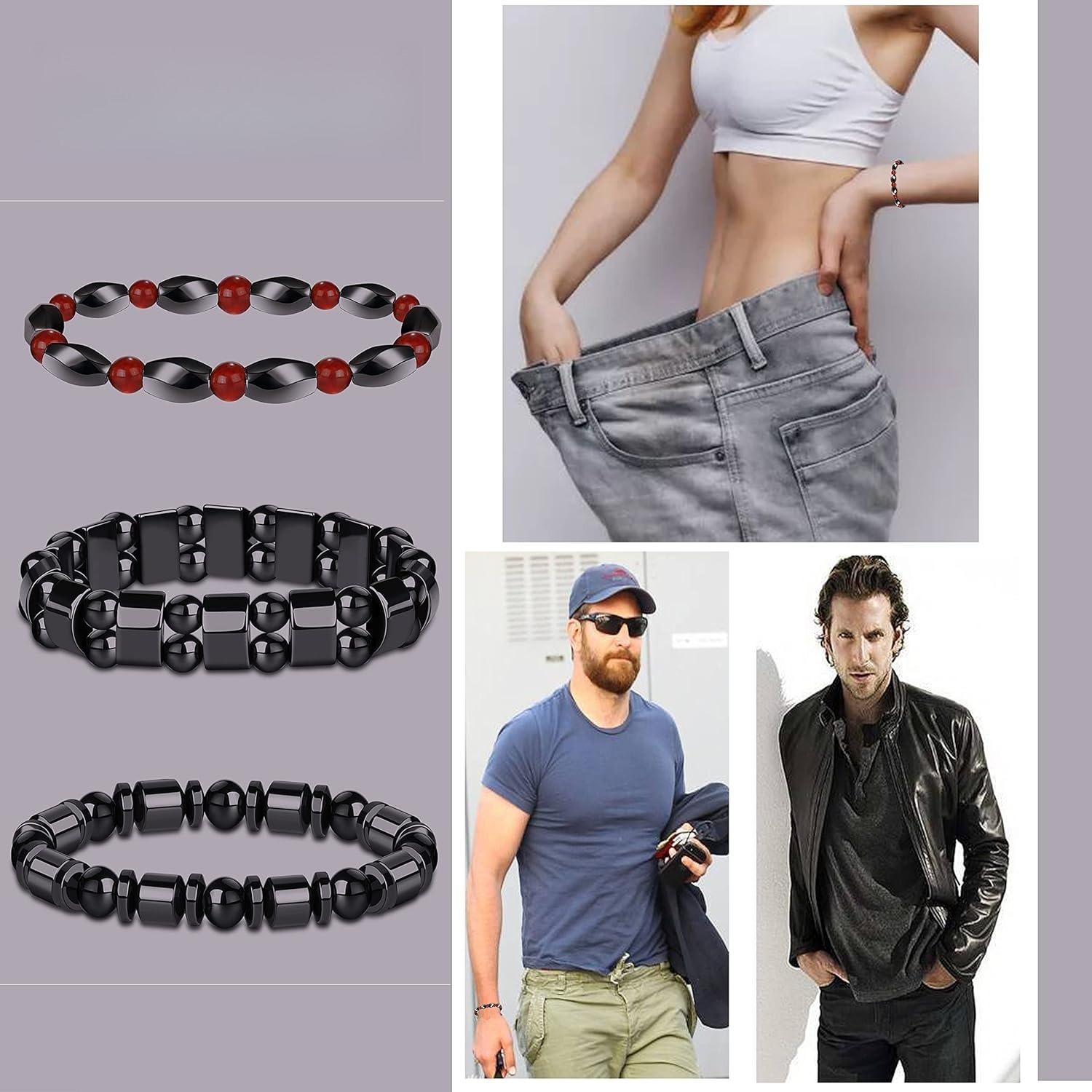 FINREZIO 6 Pcs Colorful Assorted Magnetic Hematite Bracelets Set for Men Women Healing Magnetic Stone Beaded Bracelets Trendy Fashion Jewelry Set Ideal Gift for Father's Day Birthday Holiday