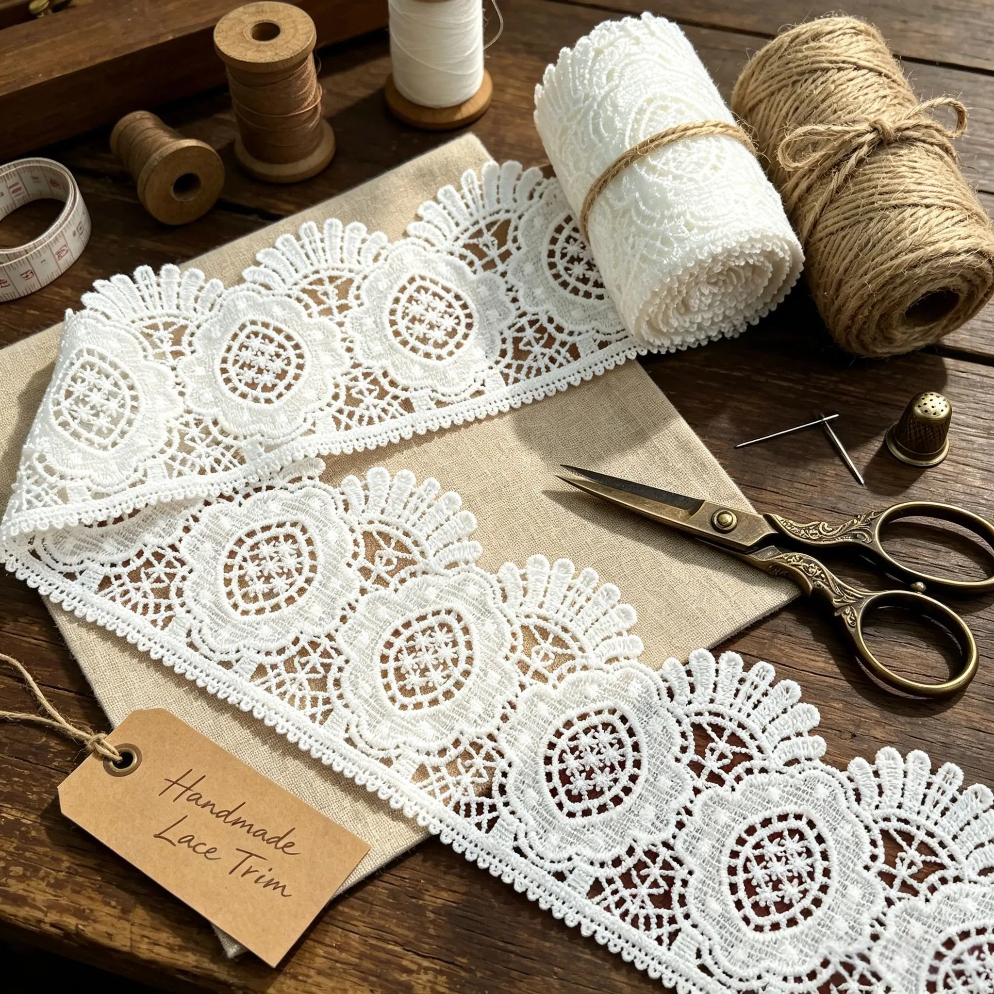 High-Quality French Vintage Floral Embroidered Lace, Elegant Floral Lace, Wave Edge Cut-Out Design, 3.46 Inches Wide, DIY Fashion Accessories, Home Decor