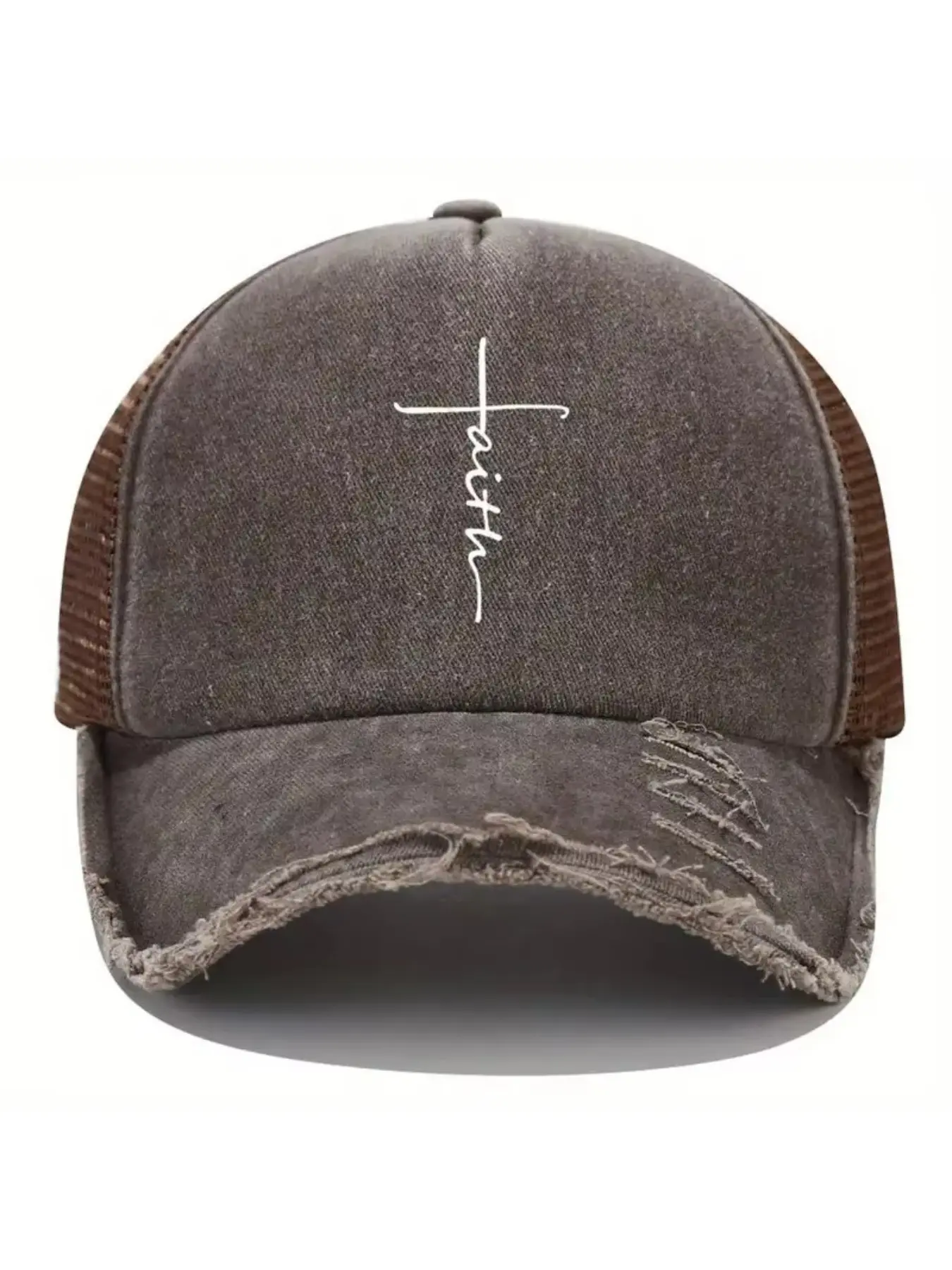 Sponge Washed Cotton Faith Print Baseball Cap Women Men Summer Mesh Breathable Trucker Duckbill Hat For Outdoor Tourism Leisur Trucker Hats