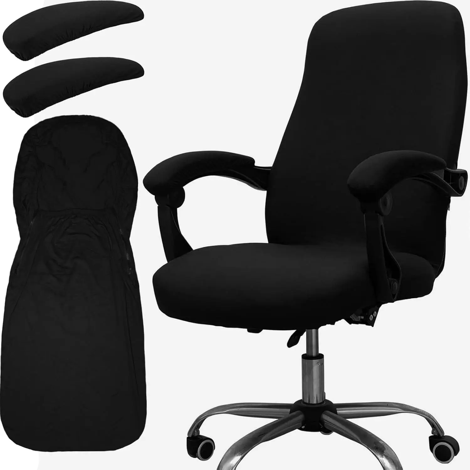 Office Chair Cover with Arm Covers - Universal Stretch Desk Chair Cover, Computer Chair Slipcovers (Size: L) - Black