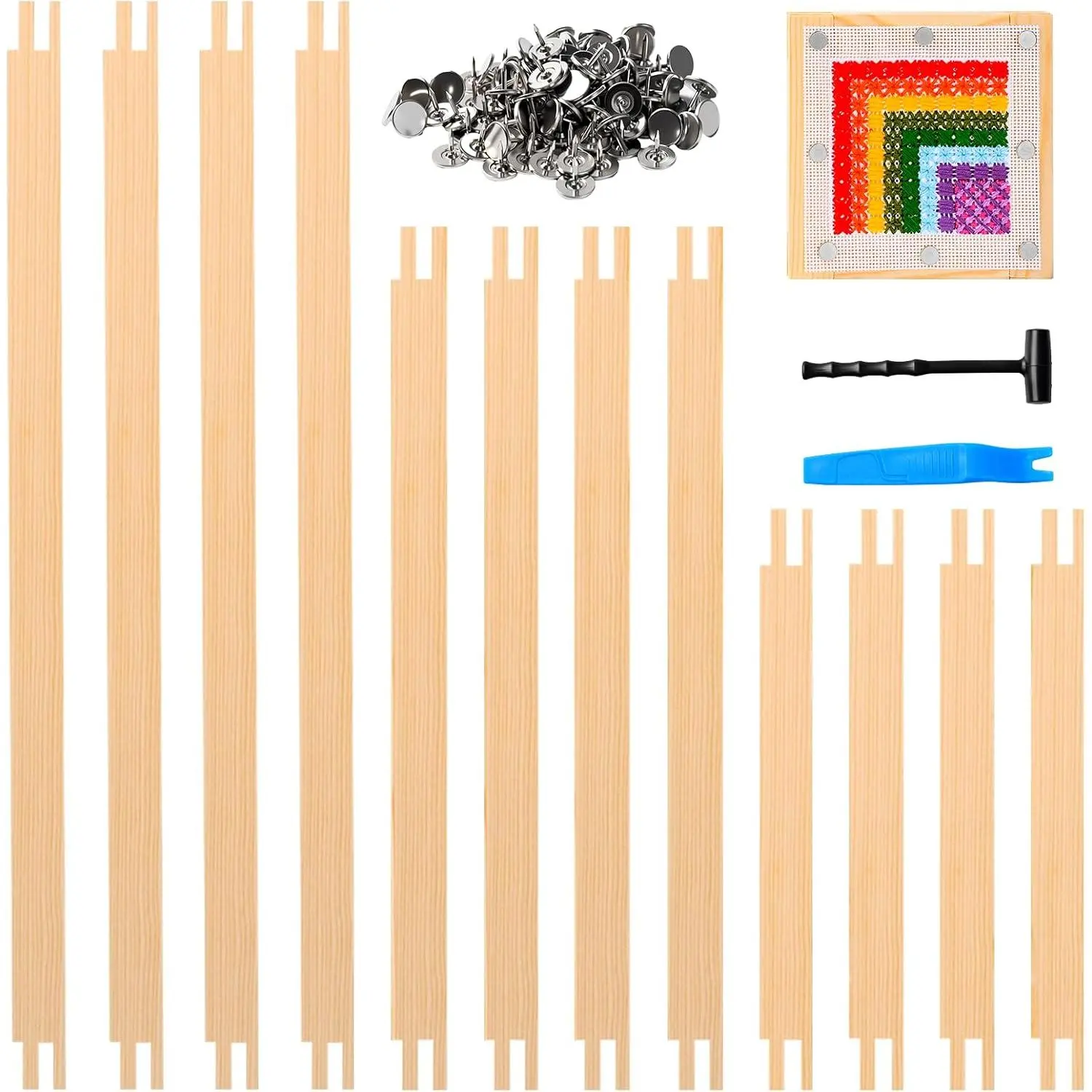 12 count Needlepoint Stretcher Bars for Needlework 3 Sizes (8,12,16 Inch) with 100 Tacks 6 Sets Wooden Canvas Stretcher Bars for Embroidery   Sewing Frame,  for Craft Lovers