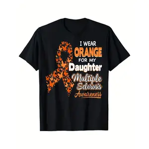 [100% Cotton] 100% Cotton  I Wear Orange for My Daughter Multiple Sclerosis Awareness T ShirtComfortable Tee Graphic Print Shirt AllSeason Tee for Everyday Outdoor Activities Streetwear Menswear Basic Print Soft