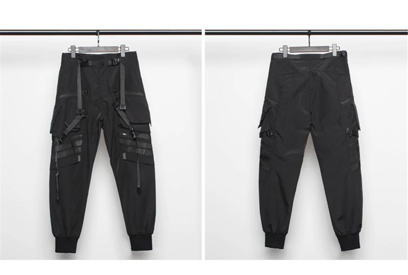 Kyn Apparel Techwear Functional Cargo Pants Men Fashion Tactical Ribbons Design Trousers 2025 Spring Hip Hop Streetwear Pants Black