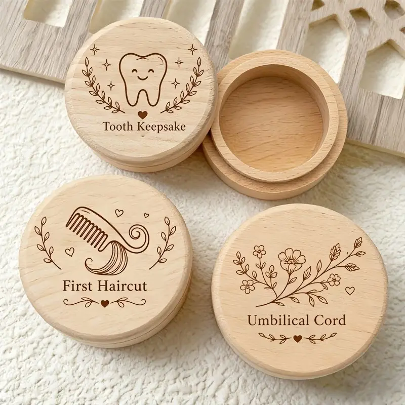 3‑Set Flip‑Top Baby Keepsake Boxes, Storage for Baby First‑Cut Fetal Hair, Umbilical Cord & Milk Teeth, Newborn Souvenir, Pregnancy Memento for Expecting Parents