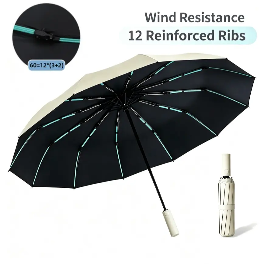 Automatic Umbrella 60 Reinforced Bones, Storm Resistant Windproof Folding Umbrella, UV Protection Sunshade, Waterproof Travel Umbrella 1pc