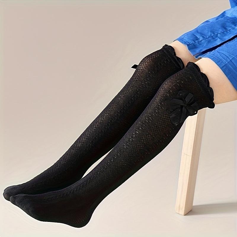 girl Long Stockings with Bow Decoration Soft Gradient Texture Tights Comfortable All Seasons for Daily Special Occasions
