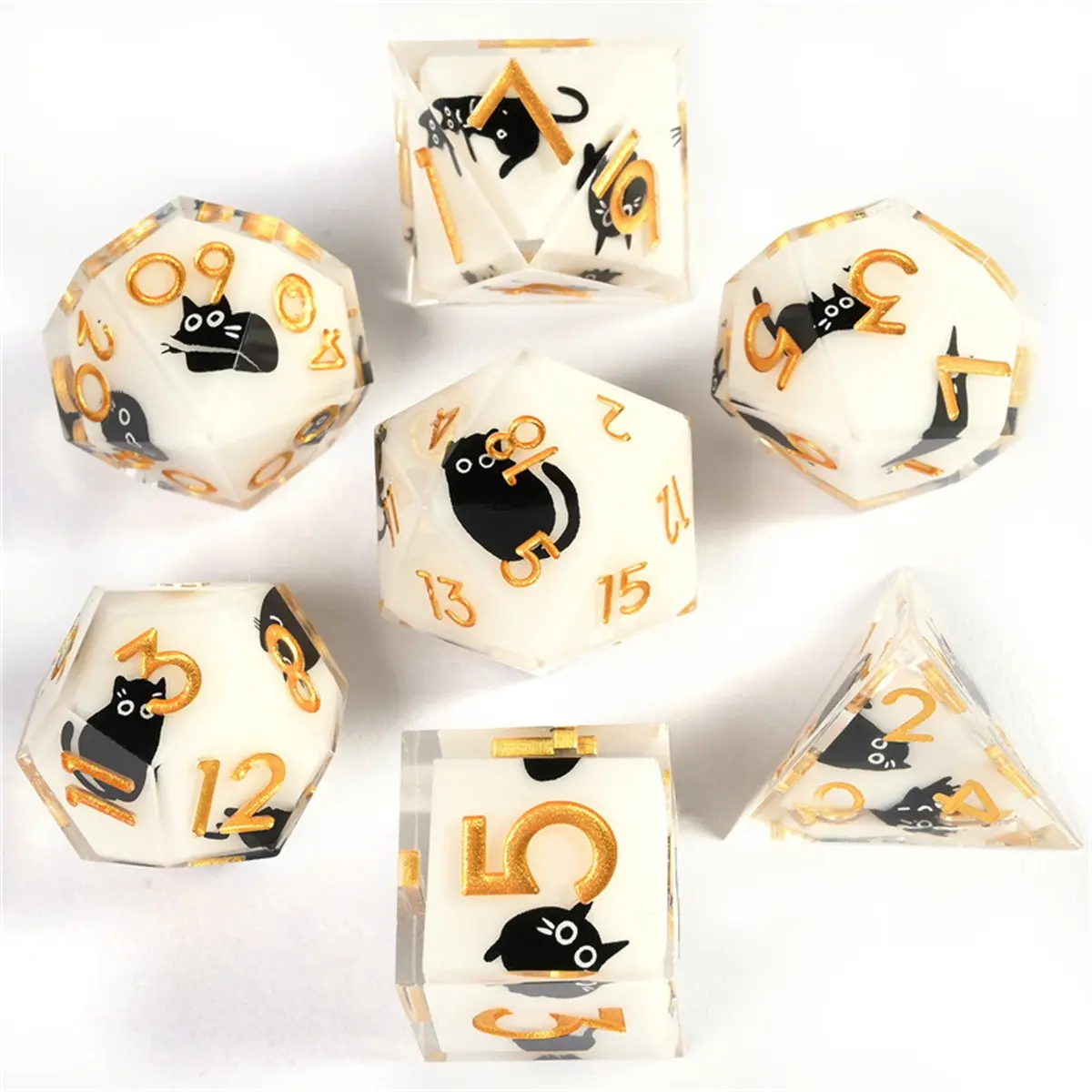Cat Theme Resin D&d Dice Set, 7 Polyhedral Dice, Tabletop Game Holiday D&d Dice Kit, Mtg Dice, Dragon & Dungeon Dice, D&d Dice