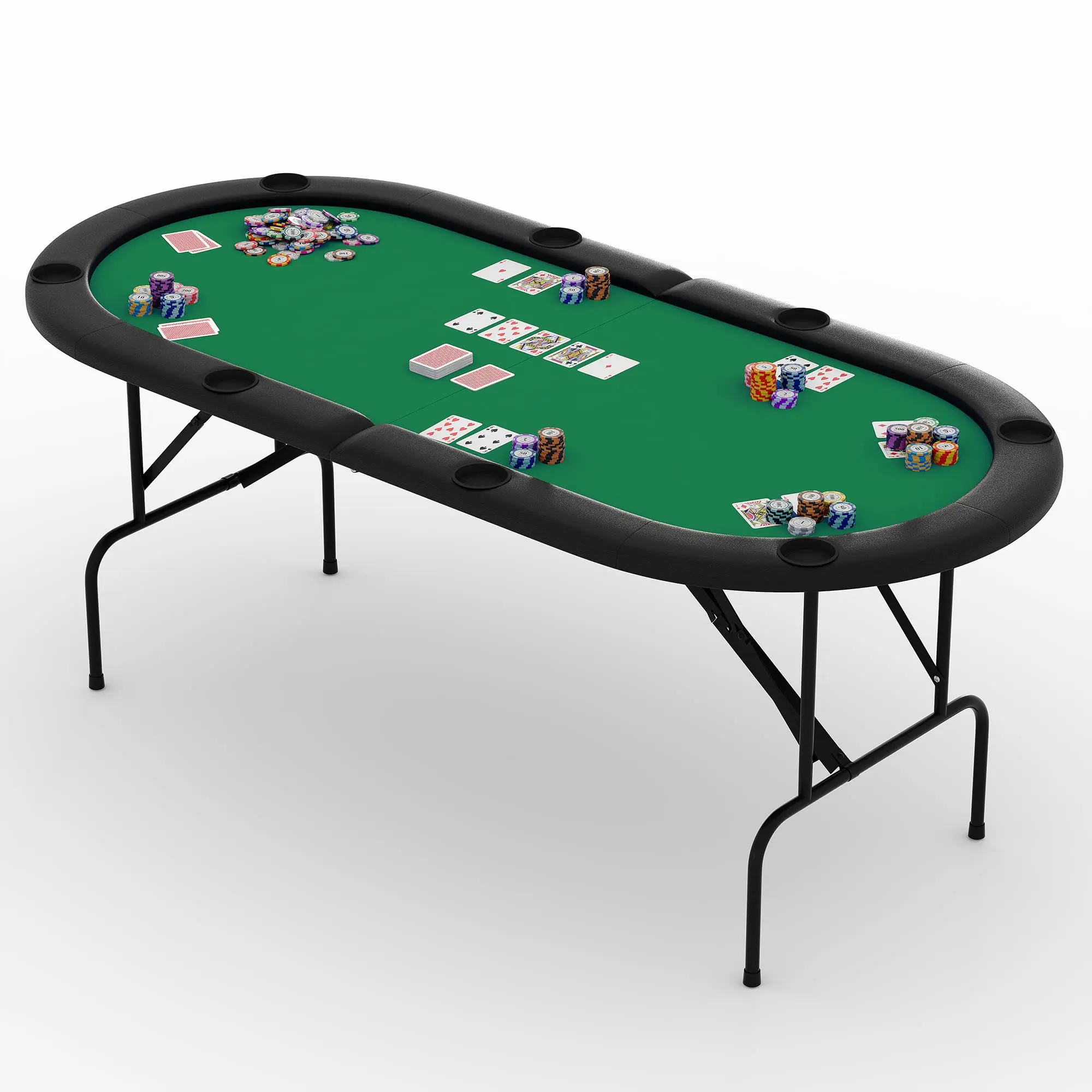 ♠️ 8-Player Collapsible Poker Table – Casino-Grade Green Felt, Padded Rails & Cup Holders – Portable Texas Holdem Table for Home Game Nights! 🃏✨