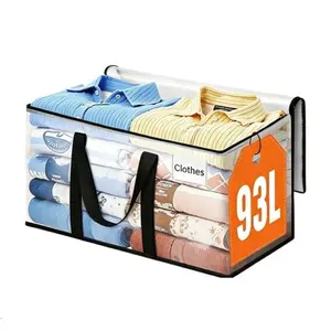 Extra Large Heavy Duty Moving Bags, Storage Bags with Strong Zippers & Handles, Packing Bags for Moving Essentials, Ideal Storage Tote for Home, Dorm & Storage Solutions, 93L, 1 Pack/Set, Clear, Resealable Zipper Bags