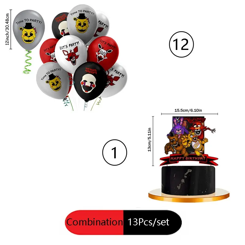 Fnaf Themed Birthday Party Supplies, 13pcs Balloon Set + Cake Topper Kit, Perfect for Kids Fans, Fun and Creative Party Decorations