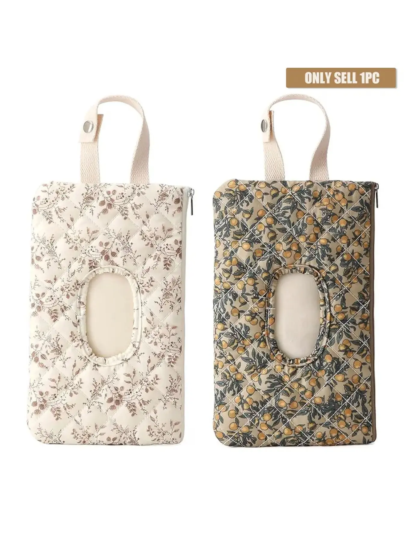 Multi-purpose Quilted Floral Wipes Holder, Hanging Portable Storage Caddy, Refillable Wipes Case for Car, Stroller, Outdoor Trips, Travel Must-have Pouch