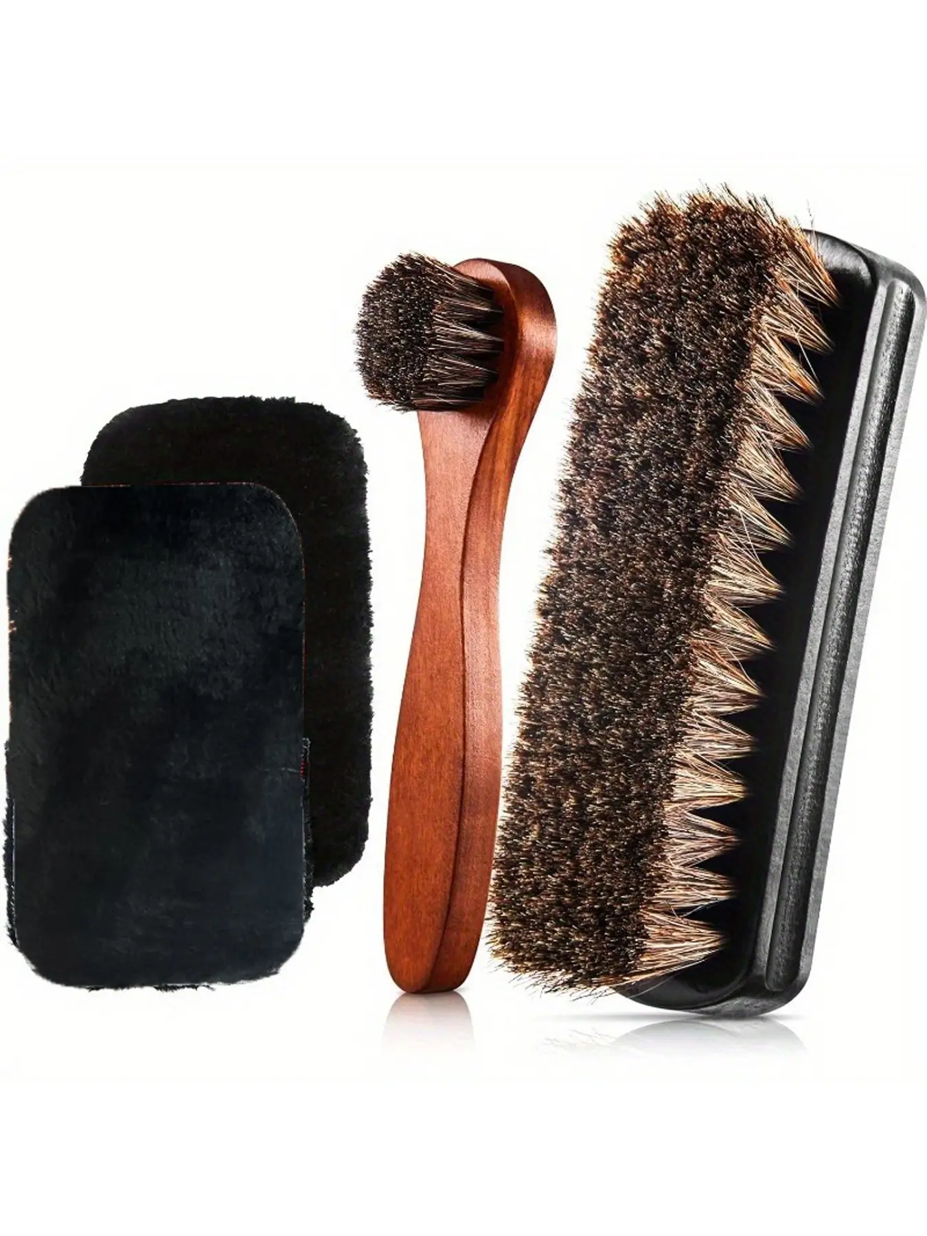4-Piece Shoe Brush Set, Horsehair Shoe Polisher, Leather Boot Care Brushes, Suede Cleaner, Essential Footwear Maintenance Kit