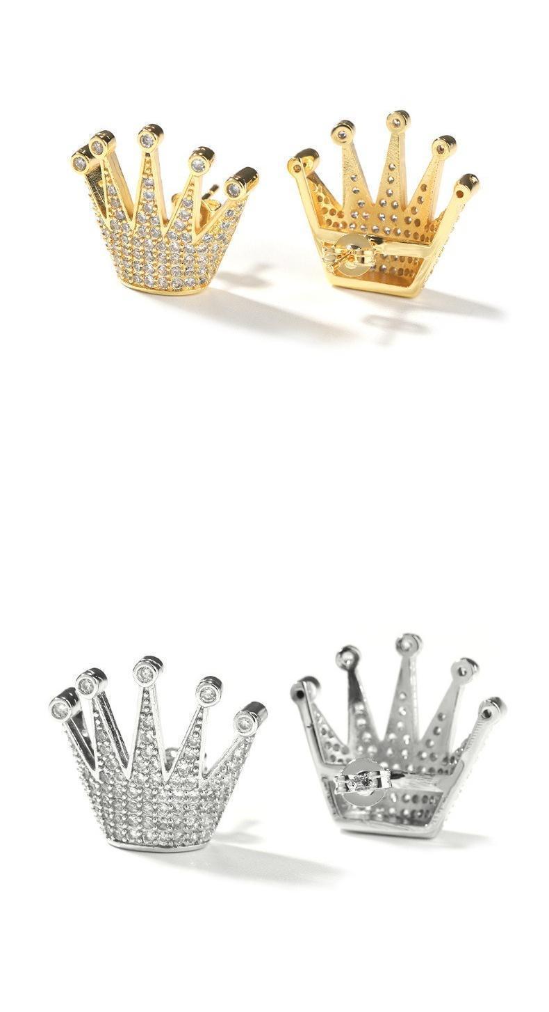 [ICE HUE]18K Gold Vacuum Plated Copper with 5A+ Sri Lanka Zircon Crown Diamond Earrings Miami Italy Mexico & Micro Inspired for Women & Men Luxury Jewelry,Daily Wear,Casual Fashion,Gift Idea,Chicano,Classic,Hip Hop,Simple,Sporty Style
