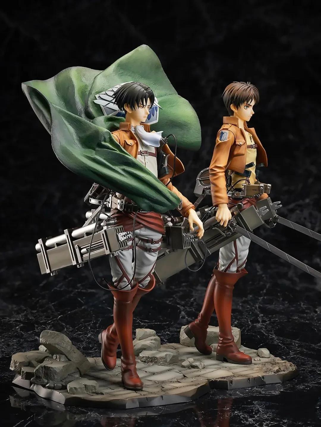 26CM Attack on Titan Anime Action Figure - Kawaii Levi Ackerman & Eren Jaeger Model Doll with Cloak Cute Room Decor Gift for Boy