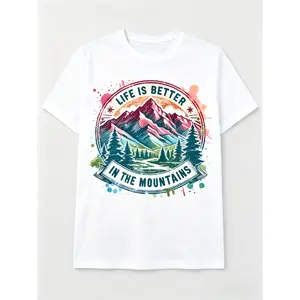 Life Is Better In The Mountains Print Womens Oversized Graphic Tee Vintage Casual Short Sleeve T Shirt For Hiking Camping Outdoor Daily Wear Summer Soft Comfortable Tops