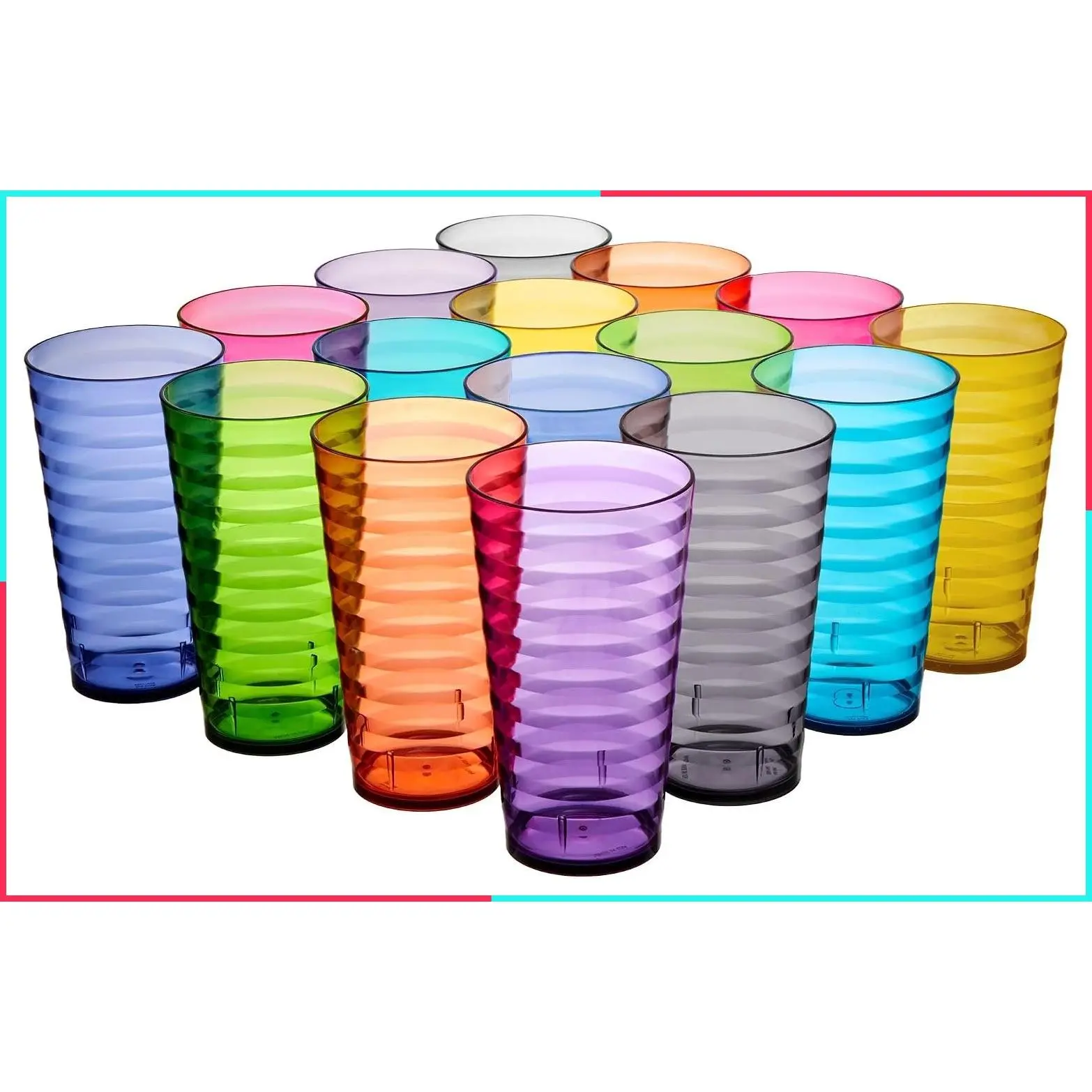 US Acrylic Splash Set of 16 18 oz Plastic Stackable Water Tumblers in Jewel Tone Colors Value Set of Drinking Cups, Reusable, BPA-free, Made in the USA, Top-rack Dishwasher Safe