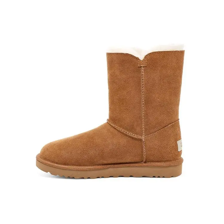 UGG Bailey Button Charm Suede Warm Non-Slip Metal Letter Comfortable Mid-Calf Snow Boots 1114970-CHE
