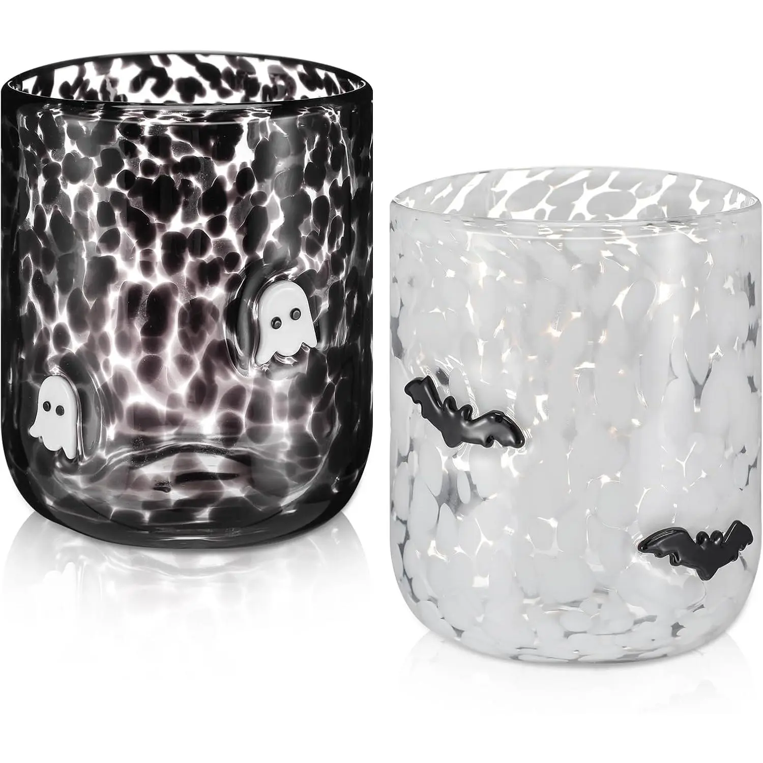 2 count Icon Glass Cups - 16 oz Cute Icon Juice Glass Double Old Fashioned Hand Blown Drinking Cups for Holiday Party Decor Lovely Gifts(Halloween Style)
