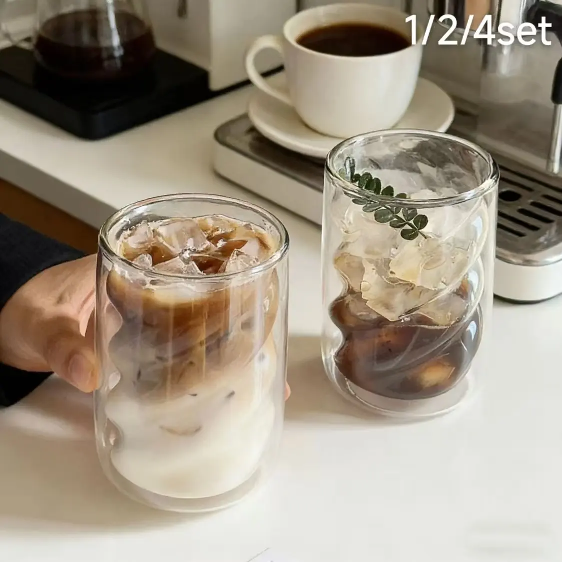 1/2/4 Pcs High Borosilicate Glass Cups, Drinkware, Spiral Design Double Wall Insulated Anti-Scald, Food Grade BPA Free Heat Resistant, Microwave Dishwasher Safe Reusable Breakfast Ice Coffee Beverage Cups, Perfect for Summer Winter Daily Home Office Use