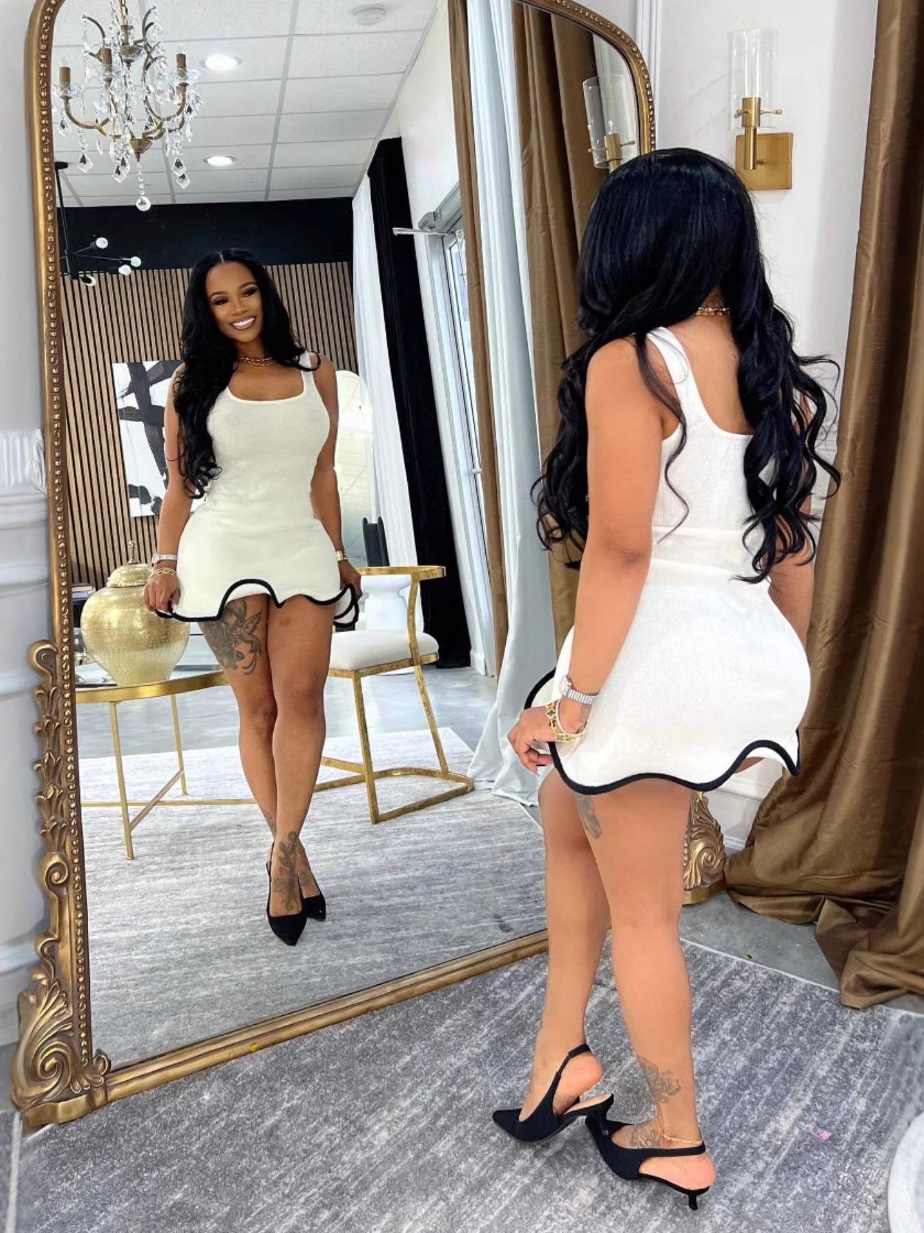 Women's Casual Sleeveless Dress, Casual Chic Dress, Fashionable Breathable Wavy Hem Design, Tight-Fitting Summer, Perfect for Daily Wear & Parties