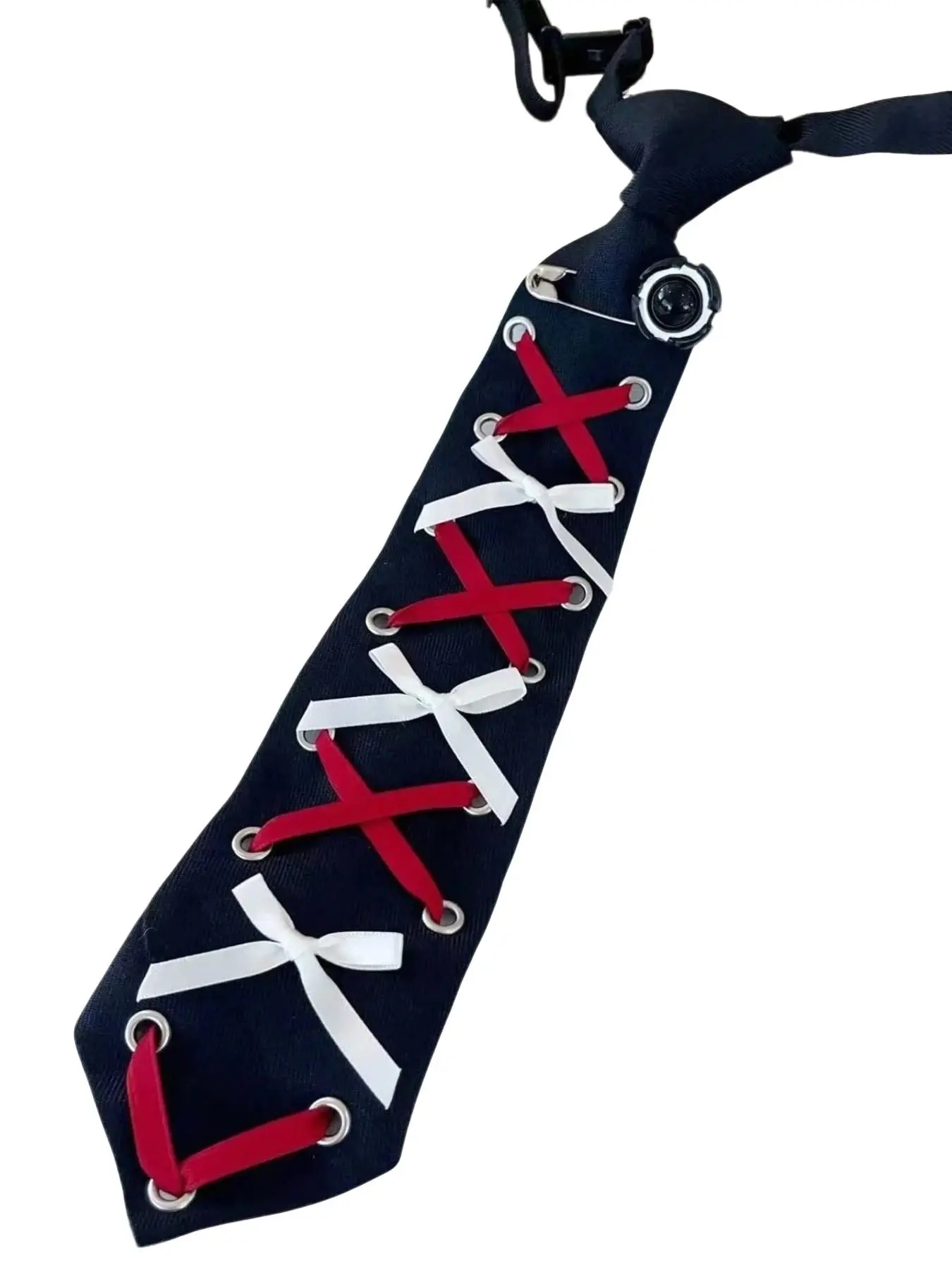 34cm Pre-tied Corset Lace Up Ribbon Decor Necktie, Y2K Preppy Gothic Unisex Shirt Accessory, Adjustable Tie