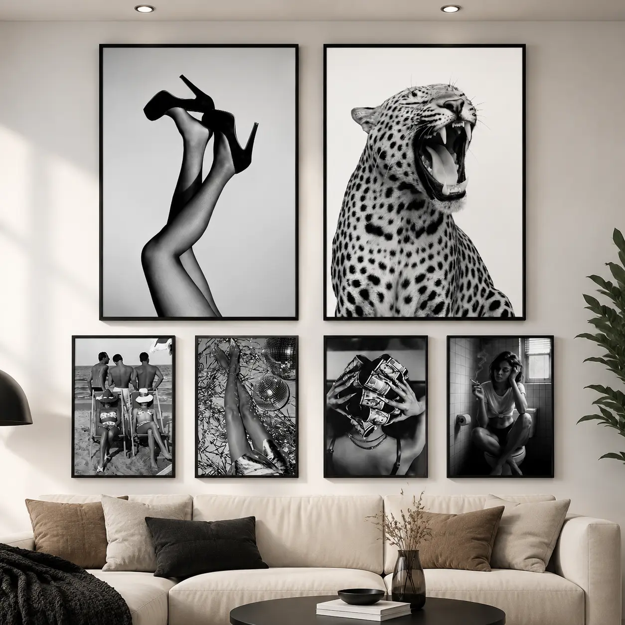 Black & White Leopard Fashion Canvas Wall Art |   Luxury Vintage Poster Print for Bedroom, Dressing Room & Modern Home Decor