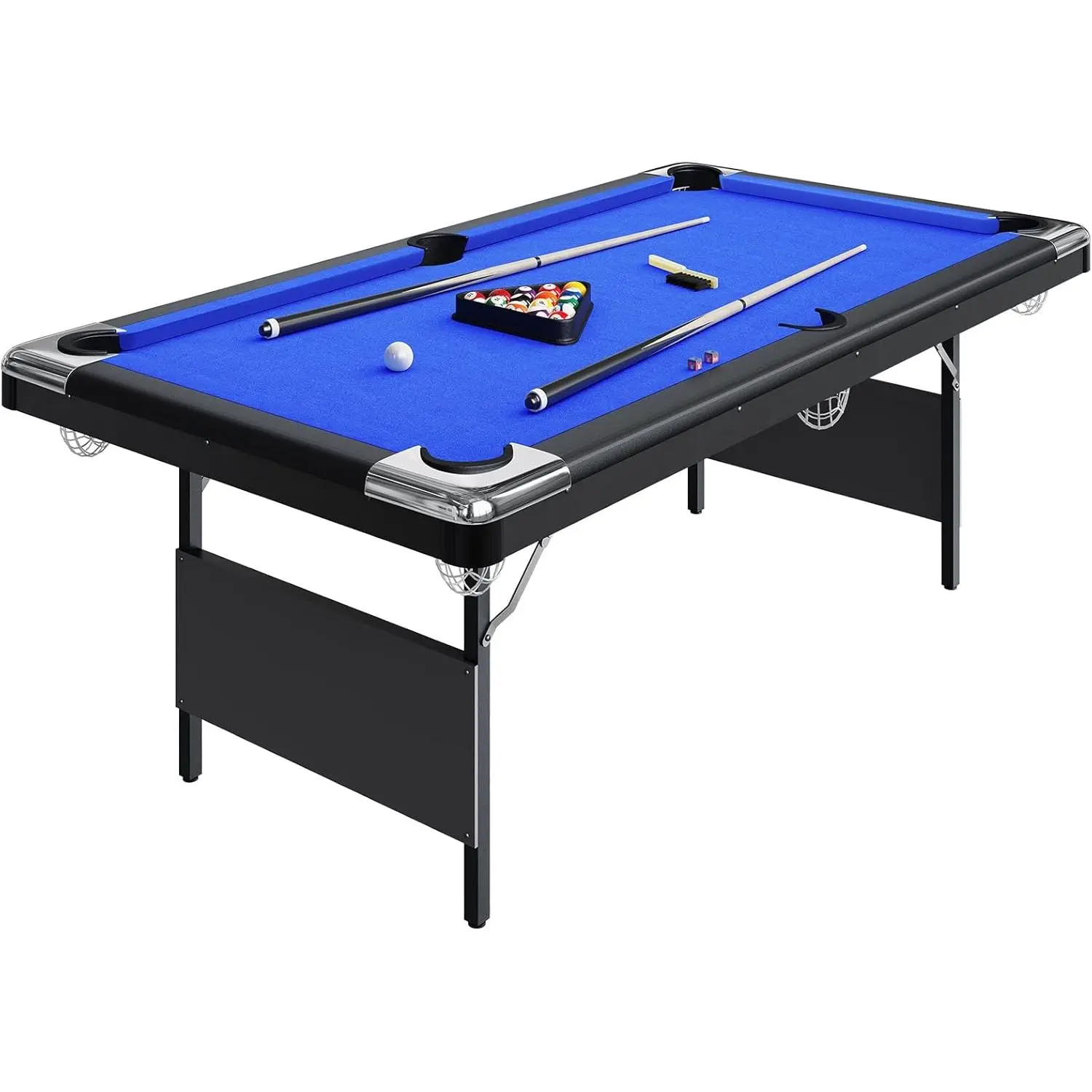 7 Ft Folding Billiards Table, Adults Portable Pool Table with Adjustable Height, Non-Slip Feet & Safety Rounded Corners, Heavy-Duty MDF Outdoor Foldable Pool tables for adults fit Family Game Room, Living Room, Basement, Man Cave, Garage & Indoor Use
