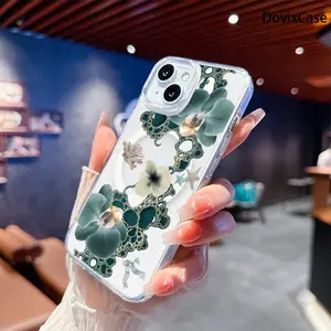 Phone Case: Elegant Teal Orchids with Starfish and Coral Reef Transparent Acrylic Magnetic HD Clear Shockproof Printed Phone Case for iPhone 17 E Air Pro ProMax iPhone16 15 14 Plus 13 12 Mini 11 X XS XR Series Full Models Great Gift