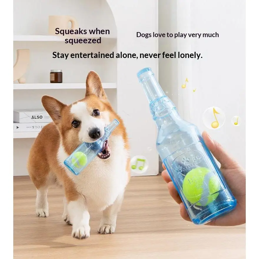 Dog Squeaky Toy Bottle Shape Tennis Ball Chew Toy Teeth Cleaning Dental Care Durable Boredom Buster Self Entertaining Great Pet Supplies Smart Pet Home Fun Pet Goods