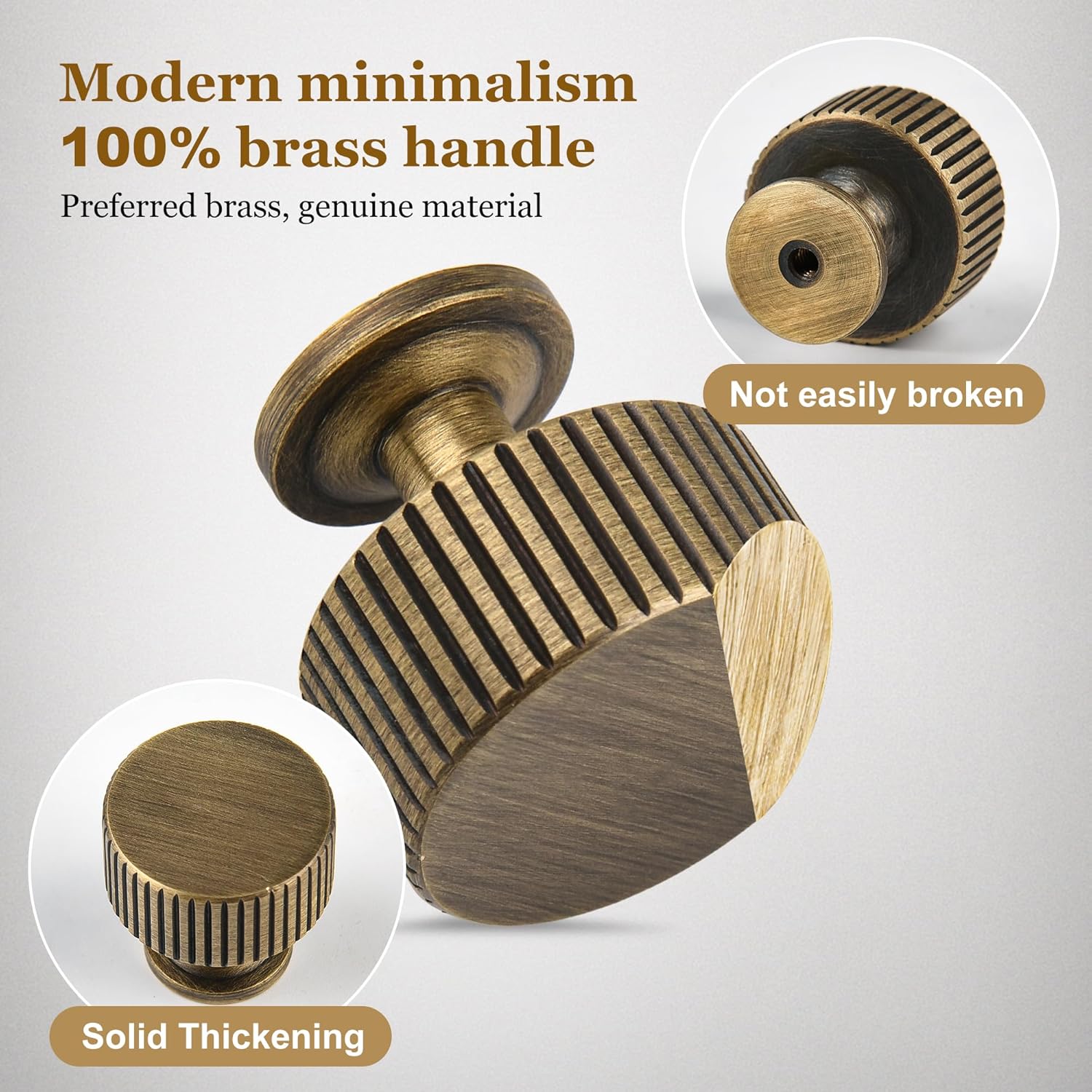 Antique Brass Kitchen Cabinet Knobs Solid Brass Pulls for Dresser Drawer Vanity Closet Wardrobe, Modern Bathroom Bedroom Living Room Cabinet Hardware