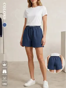 Women's Elastic Waist Drawstring Jeans Shorts, Loose Fit, Breathable Cotton Fabric, Casual Fashion, Summer New Arrival, Daily Wear