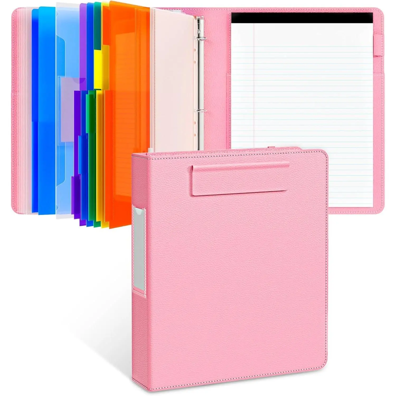 3 Ring Binder Clipboard with Storage, 12.4"x10.2" Magnetic Clipboard Folder with 5 Expandable Folders, Refillable Lined Notepad (11" x 8.5"), Ideal for School Office Nursing (Pink)