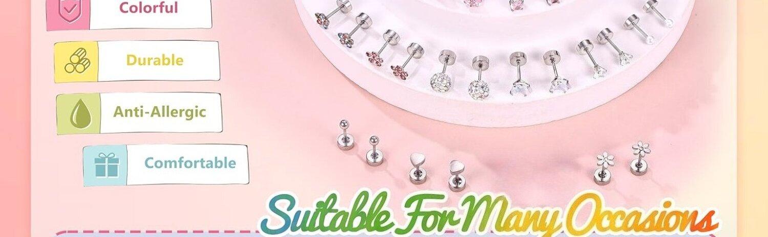 Fashionable Hypoallergenic Earrings for Girls Women Surgical Steel Screwback Earrings for Sensitive Ears Cute  Earrings  Flat Back Stud Earrings Valentine's Day