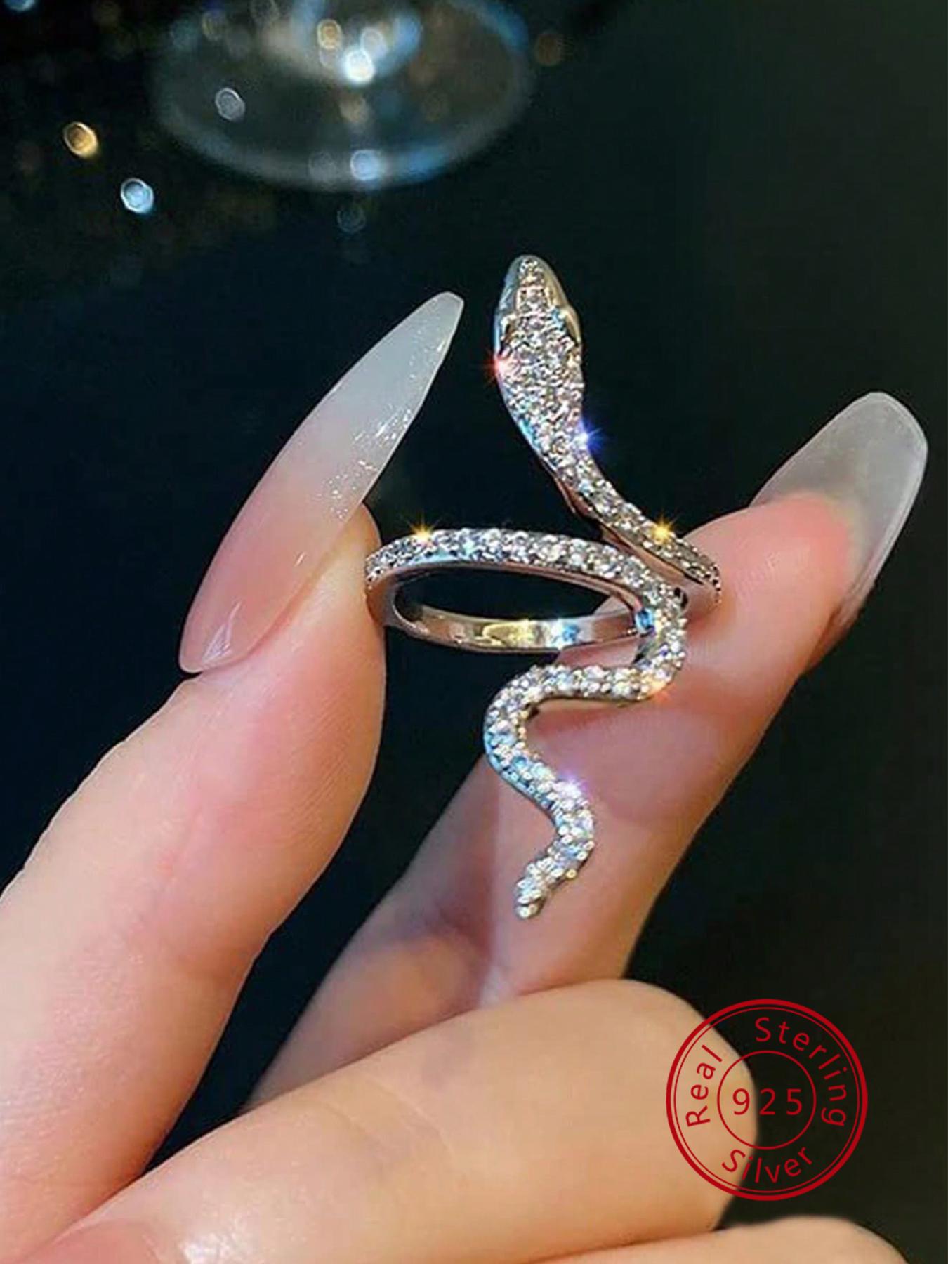 925 Sterling Silver Fashion Elegant Snake Design Artificial Zirconia Decorated Ring, Adjustable Ring for Women, Trendy All-match & Exquisite Jewelry for Gift