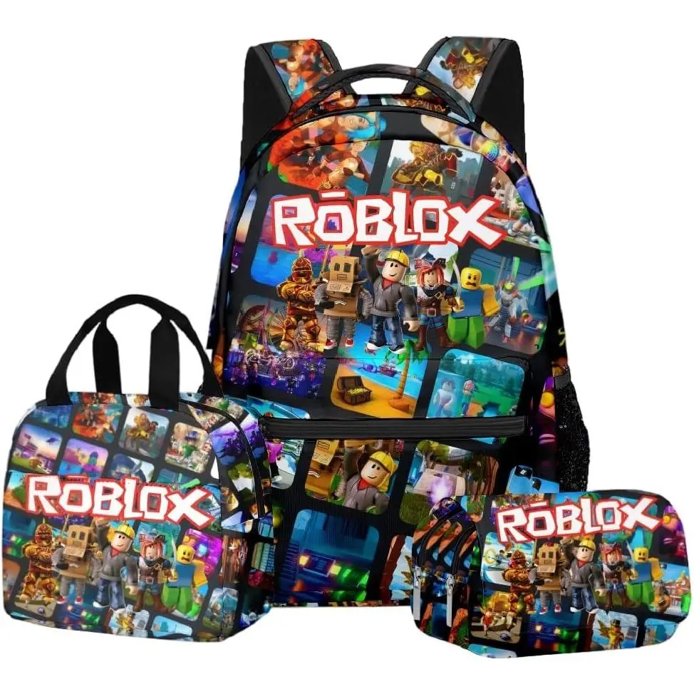 Robolx Backpack 3 in 1 Backpack Set Cartoon Bookbag with Insulated Lunch Bag Lightweight Gaming Backpack