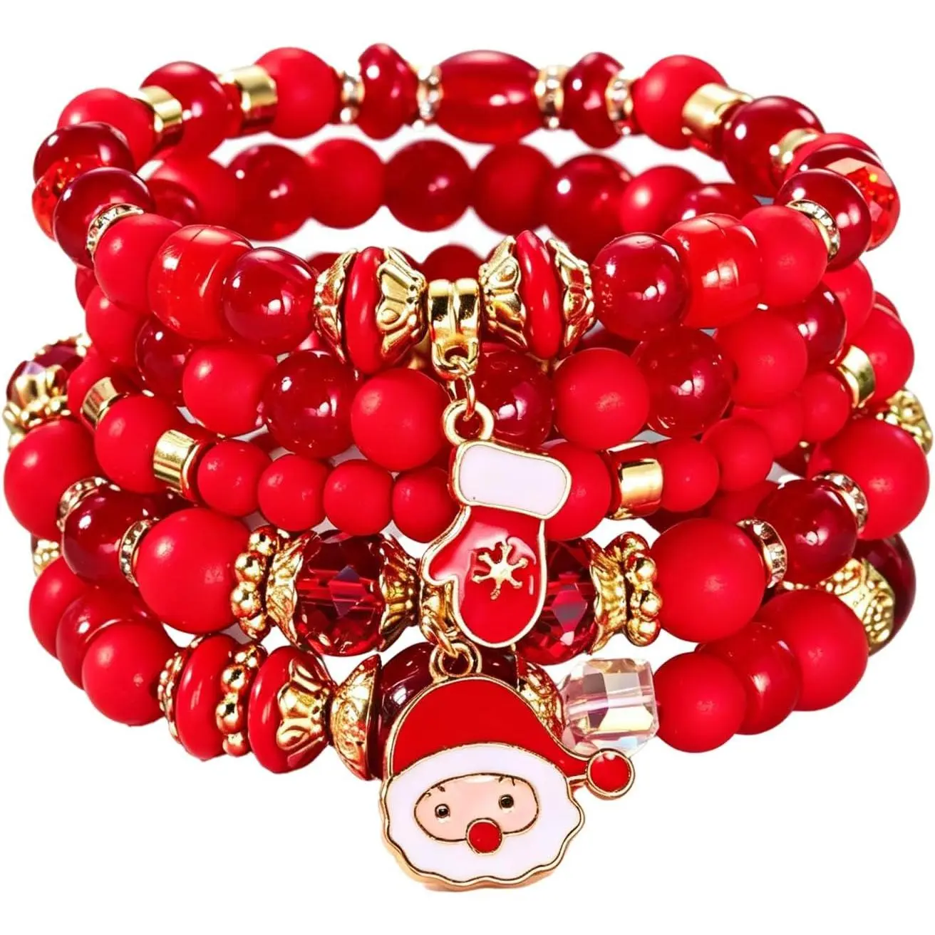 Christmas In July  for Mom,Daughter,Granddaughter – 5 count Cute Santa Claus Stack Bracelets for Women,Teens Grils,Stocking Stuffers