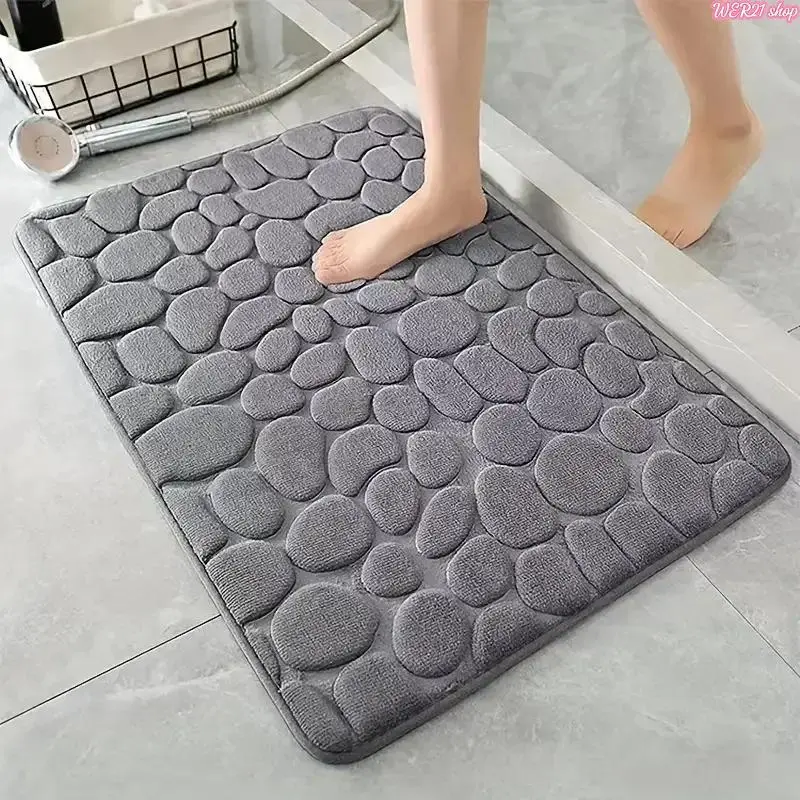 3D Cobblestone Embossed Bathroom Mat, Non‑Slip Absorbent Floor Rug, Quick‑Drying Machine Washable Bath Mat, Versatile Indoor Floor Carpet for Bathroom, Entryway, Shower Room & Home Household Use