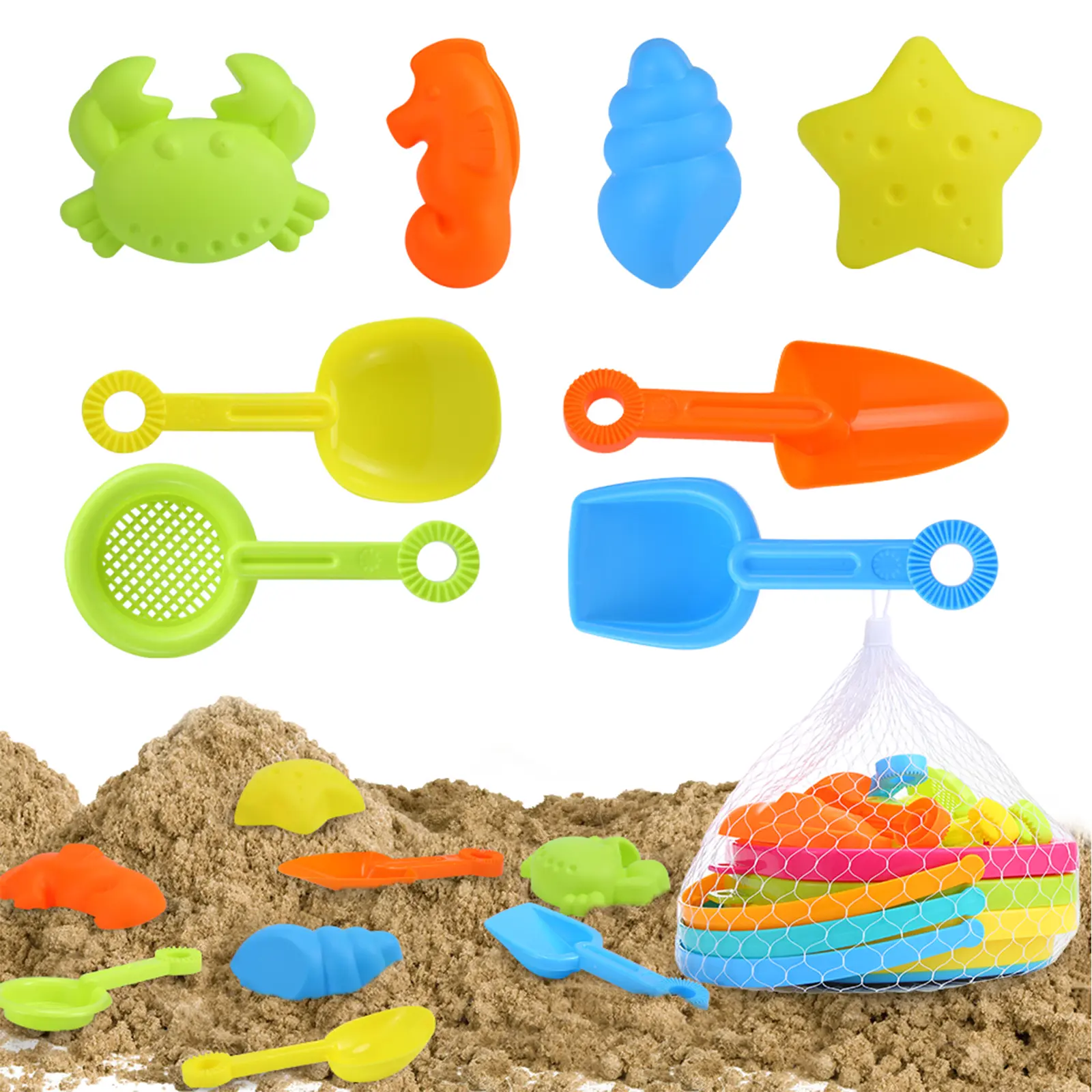 Beach Sand Toys Set,Foldable Beach Bucket Travel Beach Toys for Summer Outdoor Camping and Fishing Tub with Sand Molds Shovels Rakes