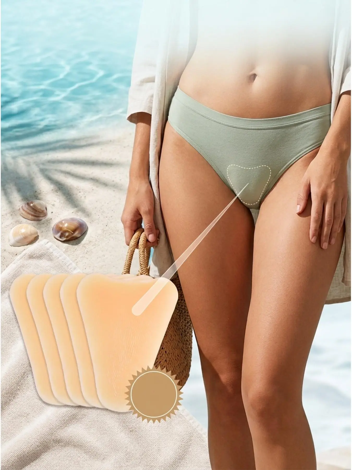 5 pieces of women's silicone adhesive intimate pads, Adhesive bra pads, anti-bareness stickers, invisible bikini protective pads, invisible underwear, body protectors, suitable for swimsuits, yoga clothes, tight clothes