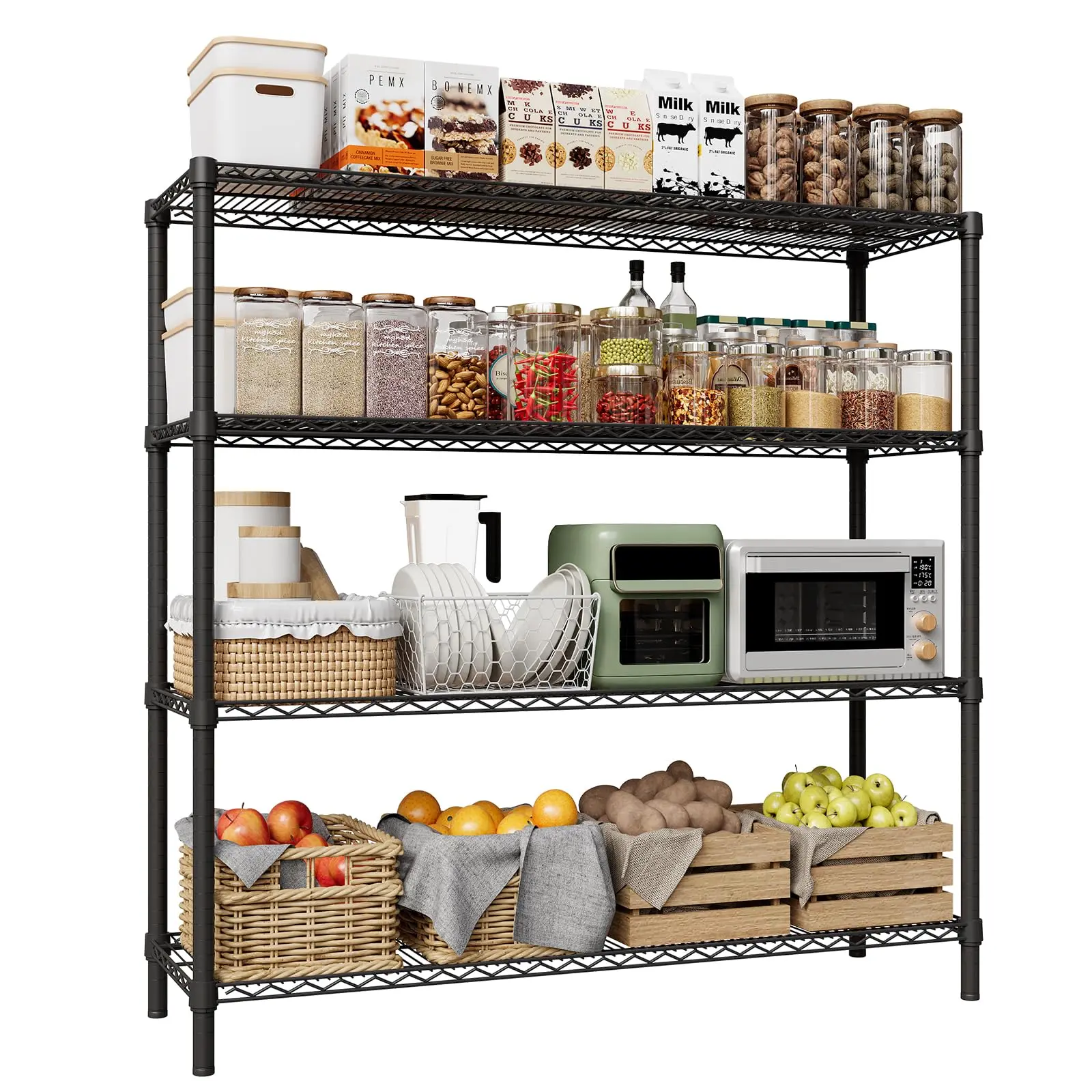 5-Tier/4-Tier Metal Shelving Heavy Duty Adjustable Wire Rack Freestanding Leveling Feet Garage Pantry