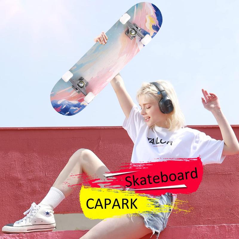 Skateboards for Beginners Adults Youths Teens Kids Girls Boys 31 Inch Pro Complete Skate Boards 7 Layer Canadian Maple Double Kick Concave Longboards
